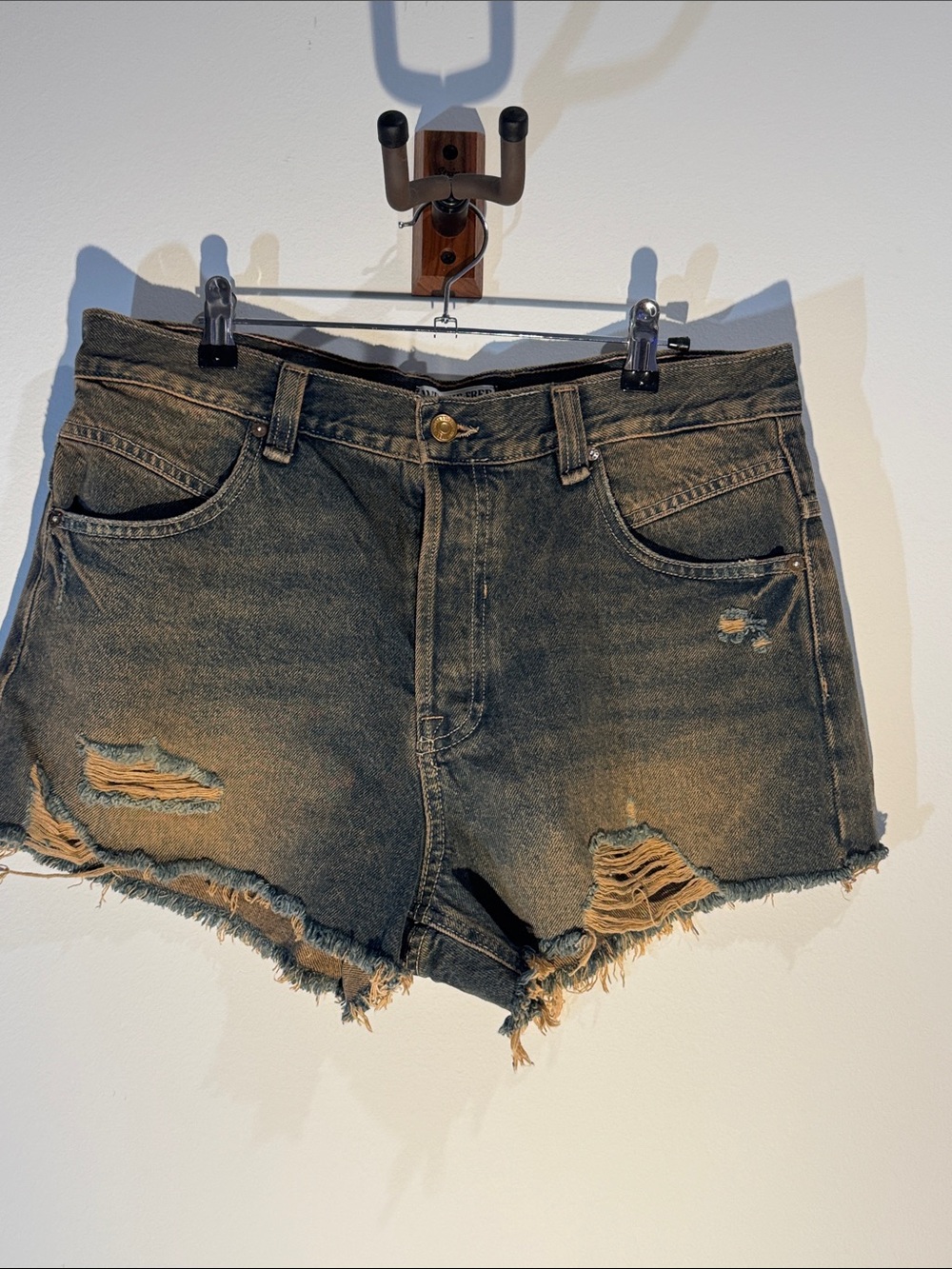 We The Free Dark Blue with Rust Distressed Denim Cutoff Shorts